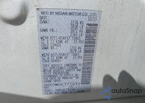 2016 Nissan Rogue Sv from USA, damaged, VIN 5N1AT2MM1GC775643